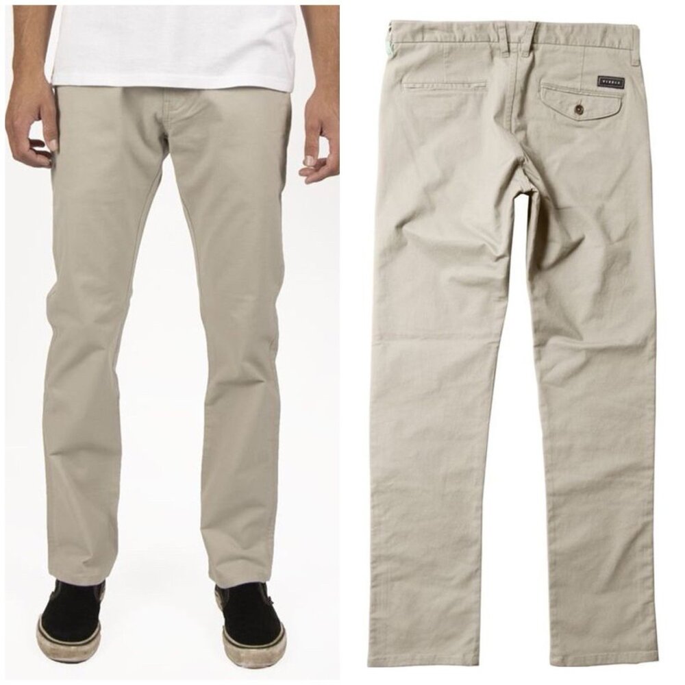 Vissla High Tide Chino Pant Trousers slim fit stretch twill Khaki Dune 30x32 NWT